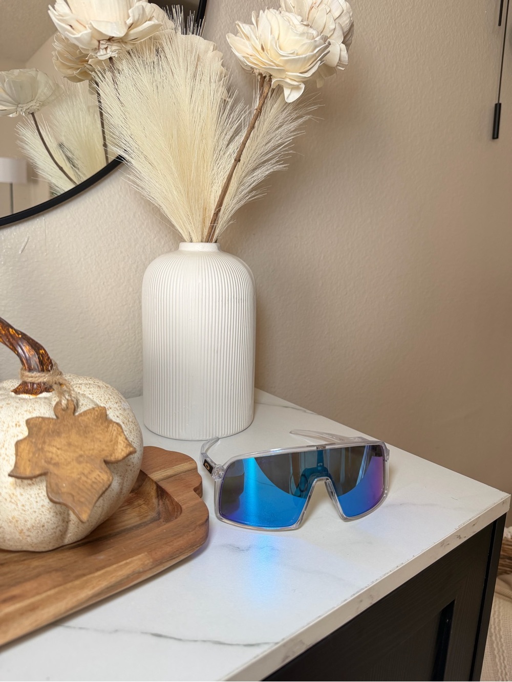 Oakley Shield Sunglasses with Mirrored Blue Lenses and Clear Frame
